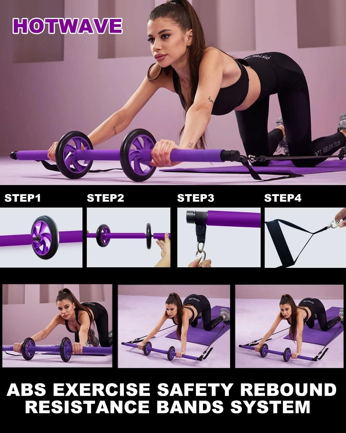 Pilates Bar Kit: Resistance Bands & Ab Roller for Home Gym