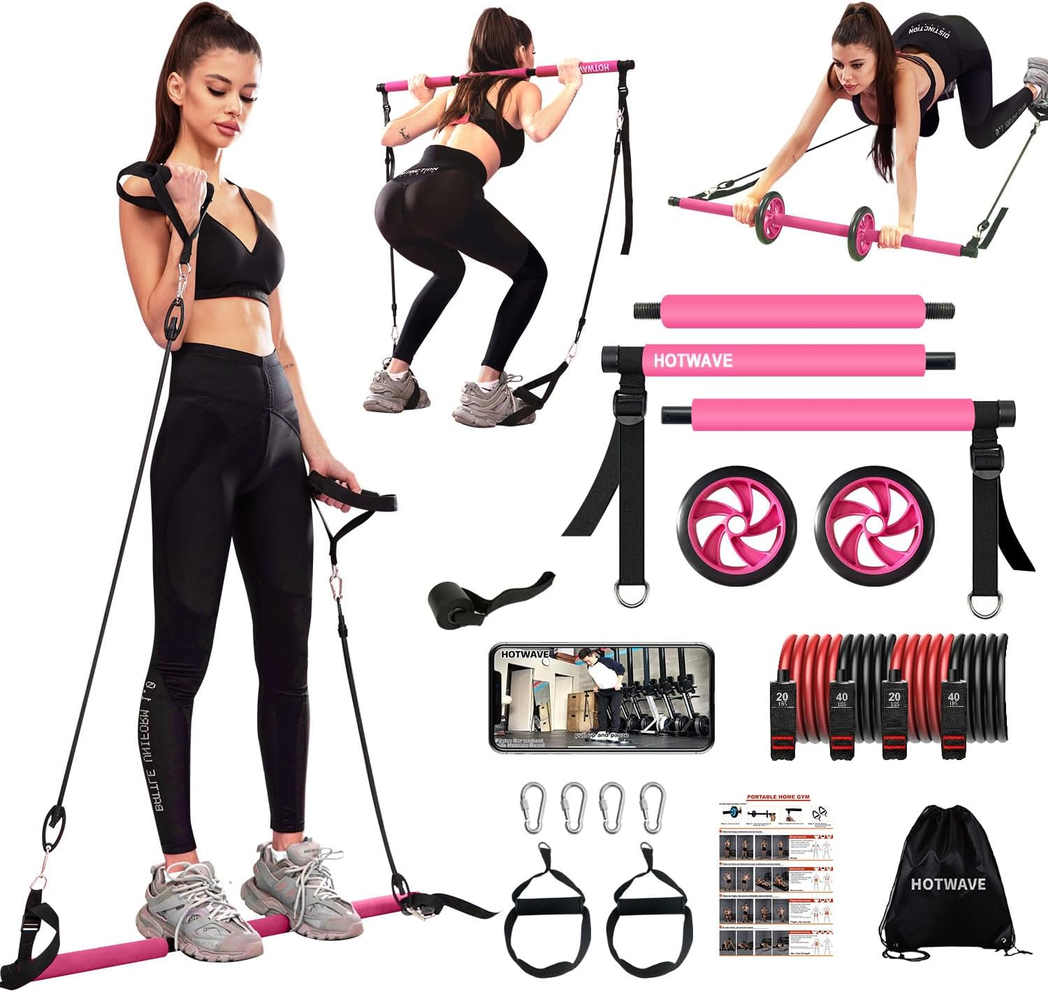 Pilates Bar Kit: Resistance Bands & Ab Roller for Home Gym